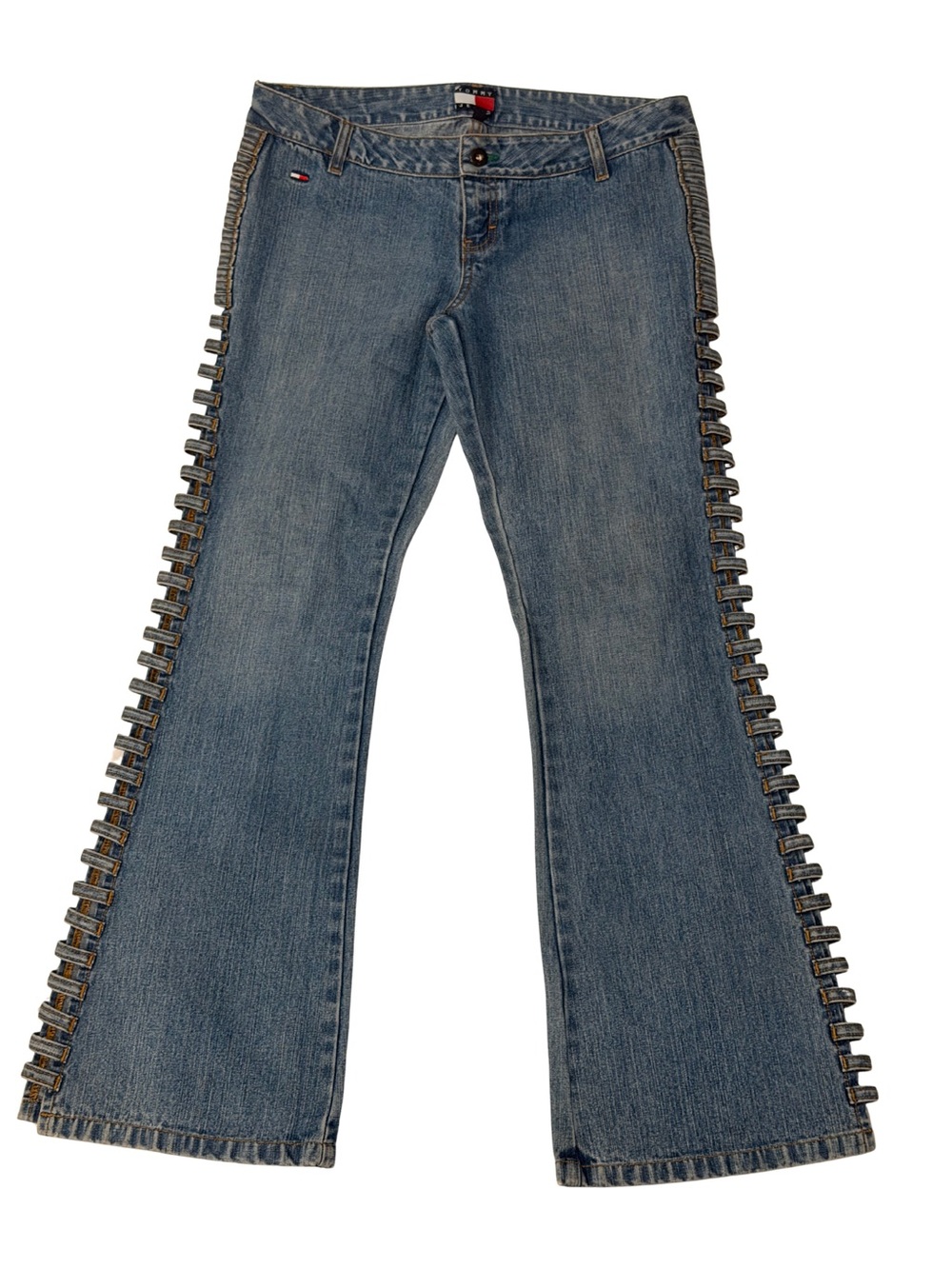 Vintage Tommy Hilfiger Denim Flare Jeans with Decorative Side Ladder